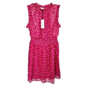 Maison d’Amelie Women's Floral Dress Shimmer Ruffle Sheer Size L Fuchsia Pink